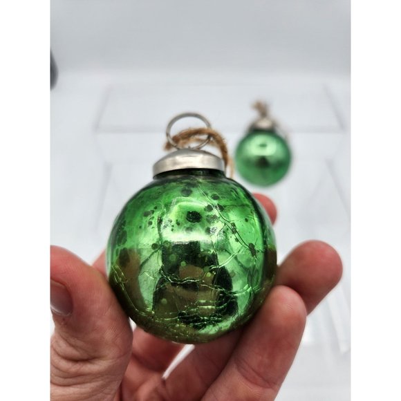 Vintage Kugel Style Green Crackle Mercury Glass Ball Christmas Ornament - Picture 5 of 7